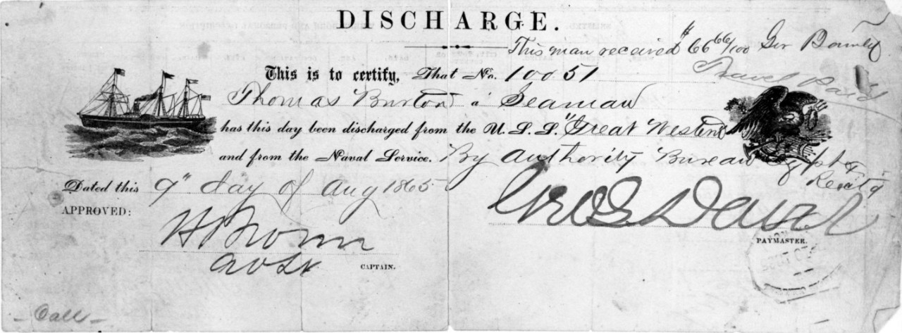 Civil War Era Discharge Certificate, Obverse.
