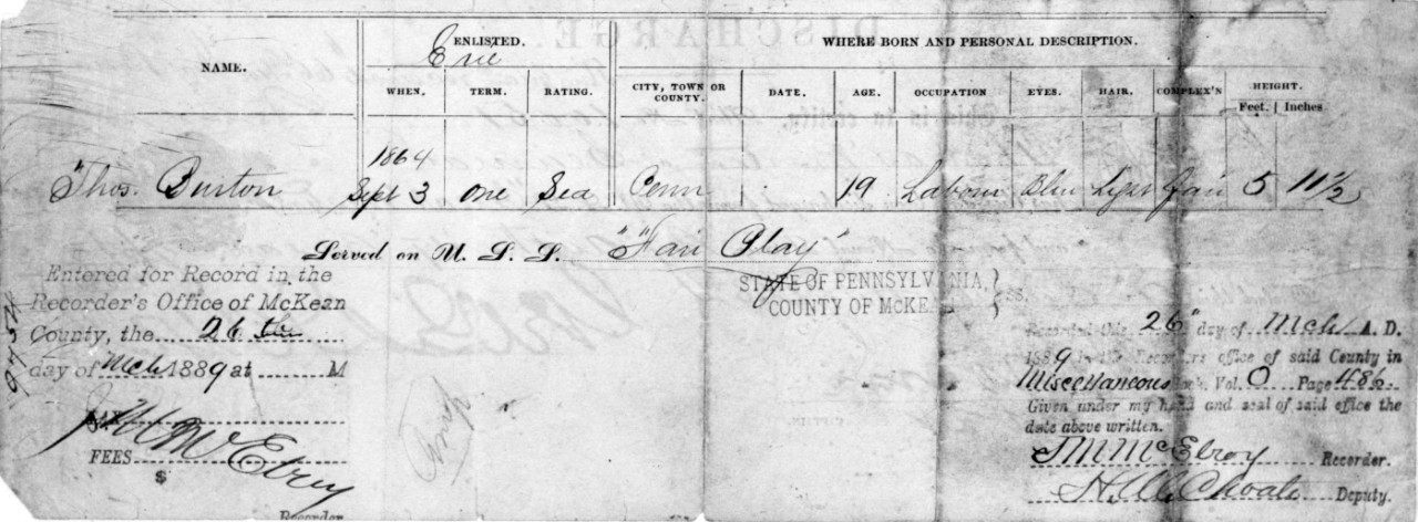 Civil War Era Discharge Certificate, Reverse.