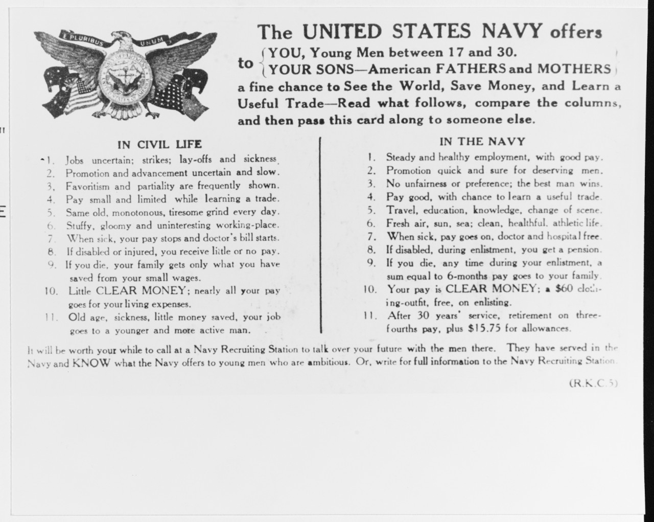 Photo #: NH 92063-A  Navy Recruiting Postcard, circa 1910-1917