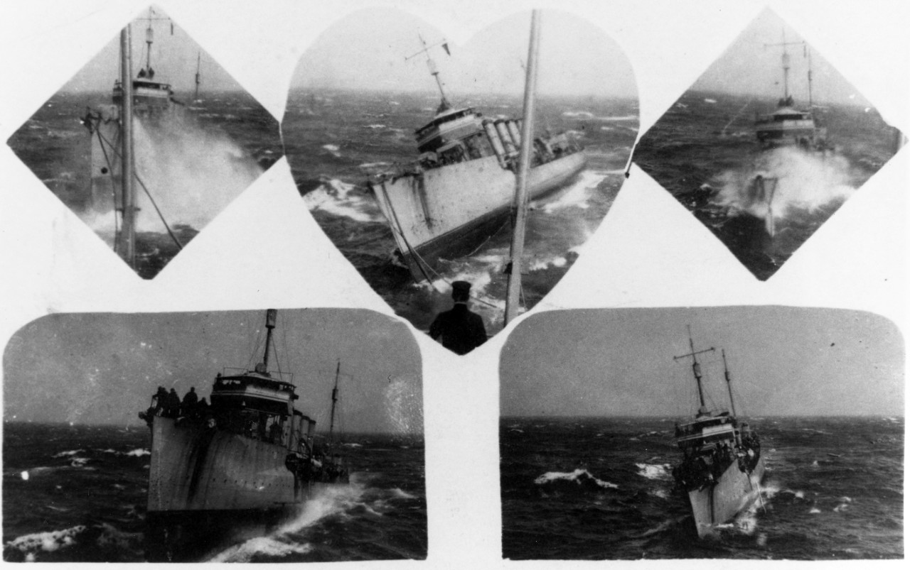 USS MCCALL (DD-28). USS MAUMEE (AO-2) during Storm