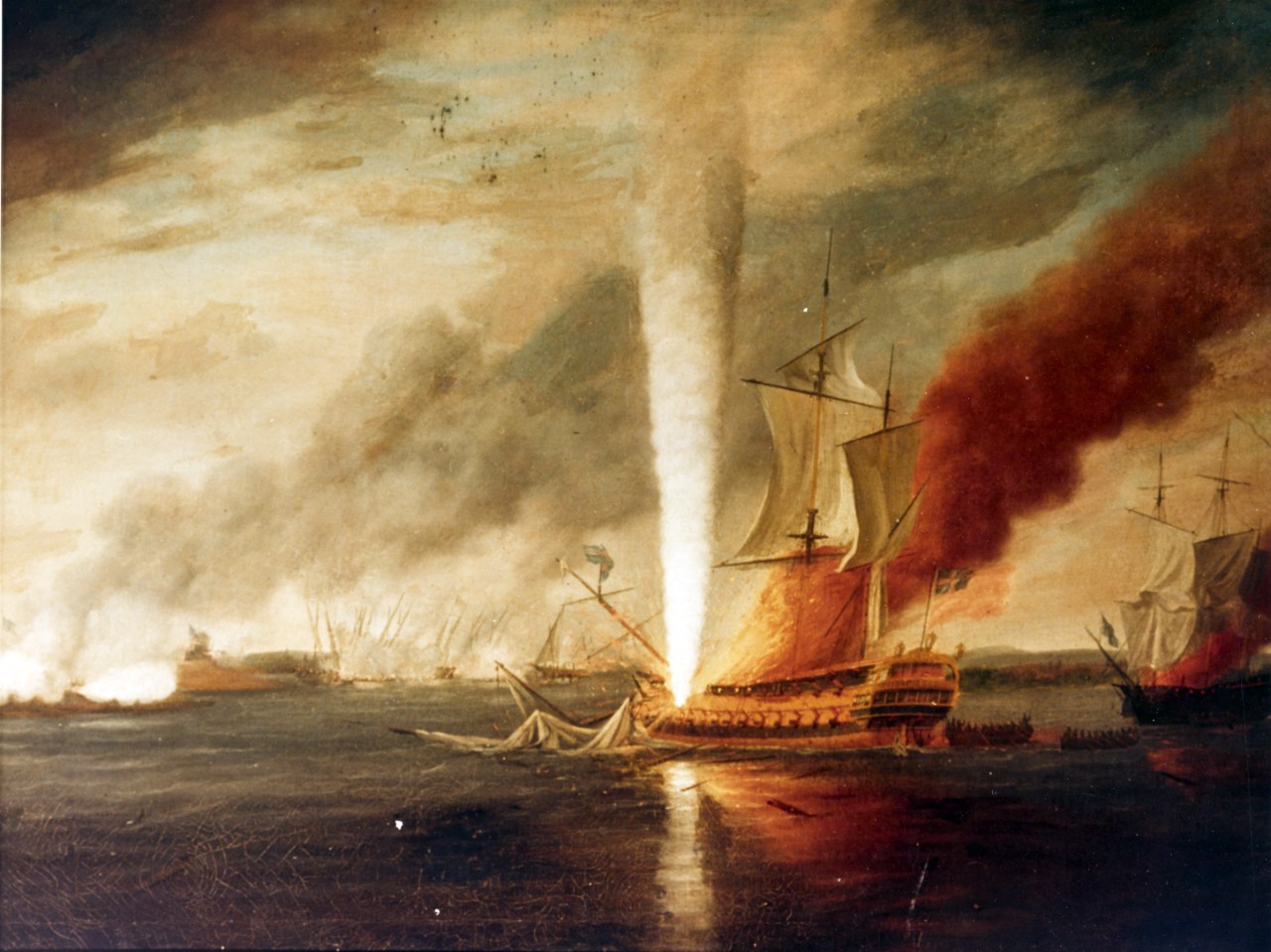 Destruction of HMS AUGUSTA in the Delaware River, 23 October 1777.