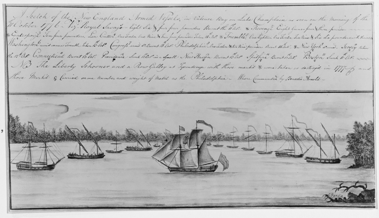 Photo #: NH 92864  &quot;A Sketch of the New England Armed Vessels, in Valcure Bay on Lake Champlain as seen in the morning of 11 October 1776 ...&quot;