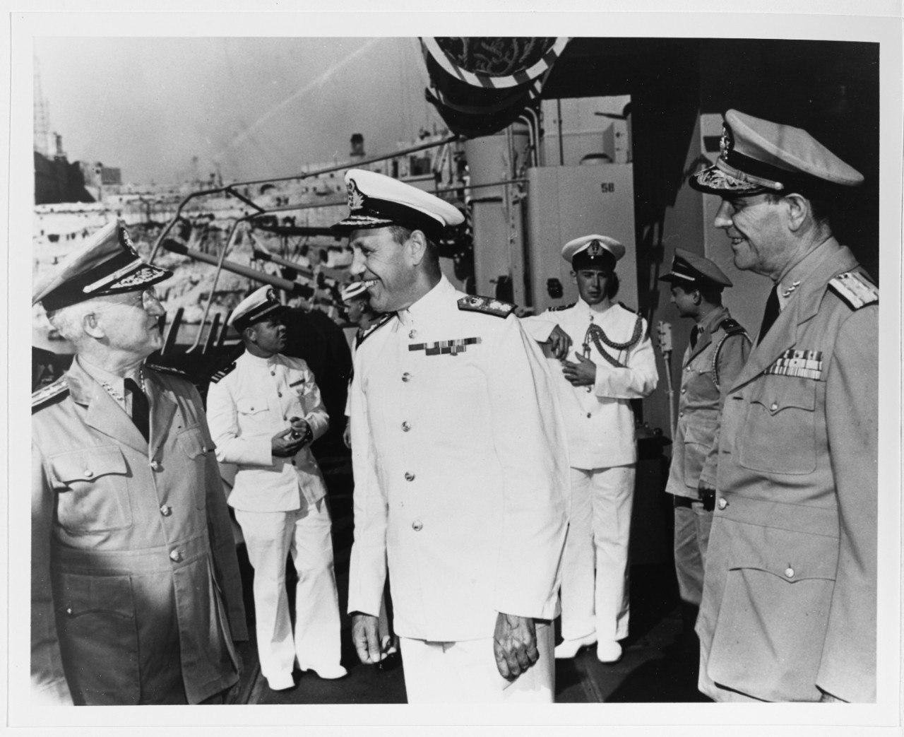 Admiral Harold R. Stark, USN, Vice Admiral Sir Frederick Dalyrymple-Hamilton, RN, and Vice Admiral W.A. Glassford, USN