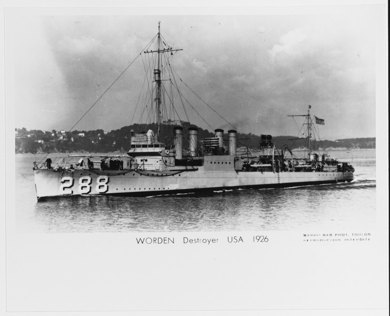 USS WORDEN (DD-288) at Toulon, France.