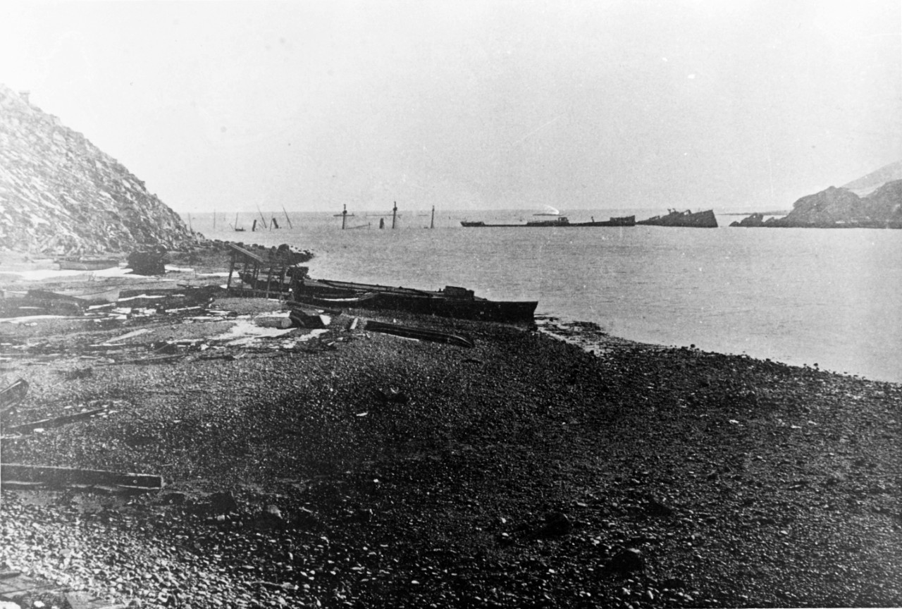 Sunken Ships in the Entrance to Port Arthur Harbor, 1905
