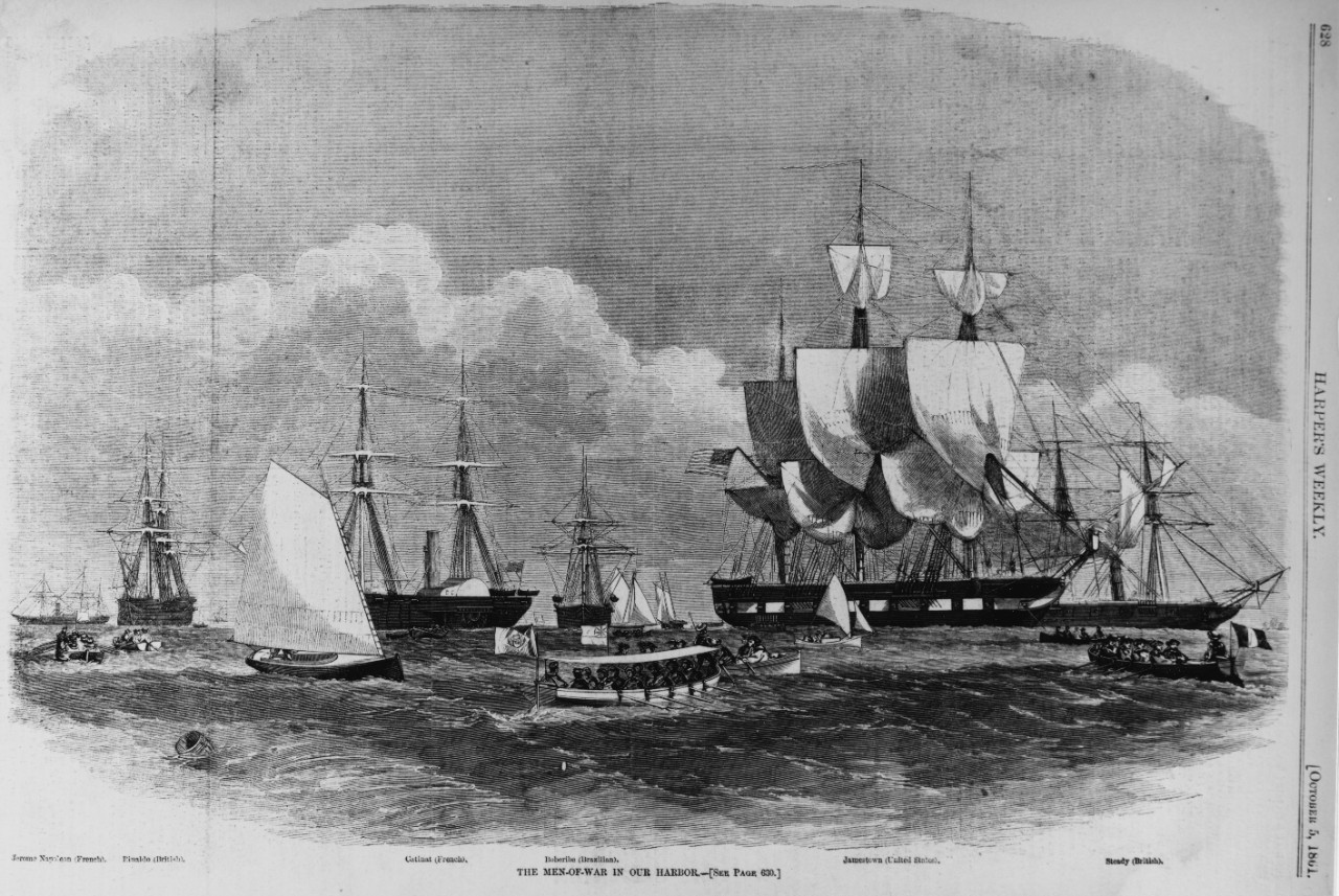 Warships in New York Harbor, circa October 1861.