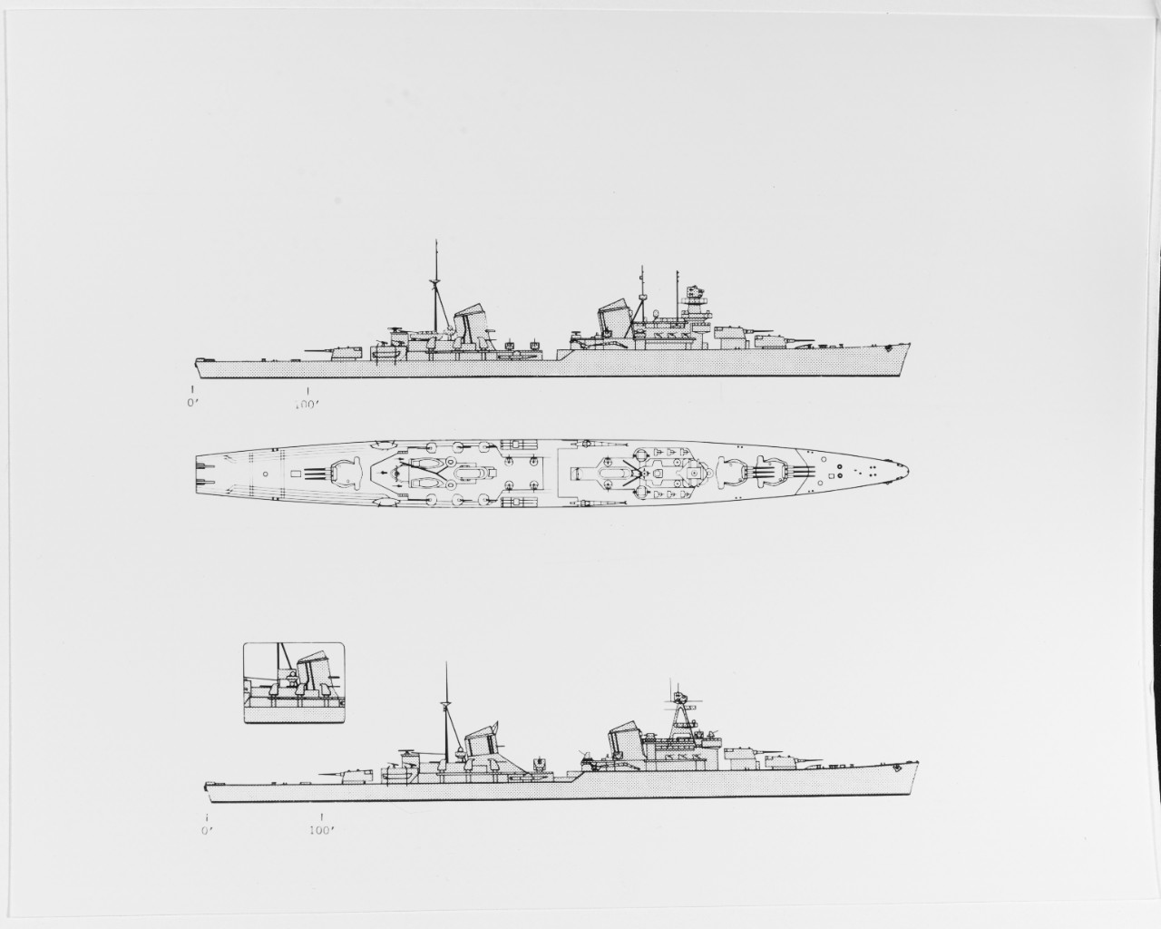 U.S. Navy recognition drawings of Soviet KIROV class heavy cruisers, circa 1950