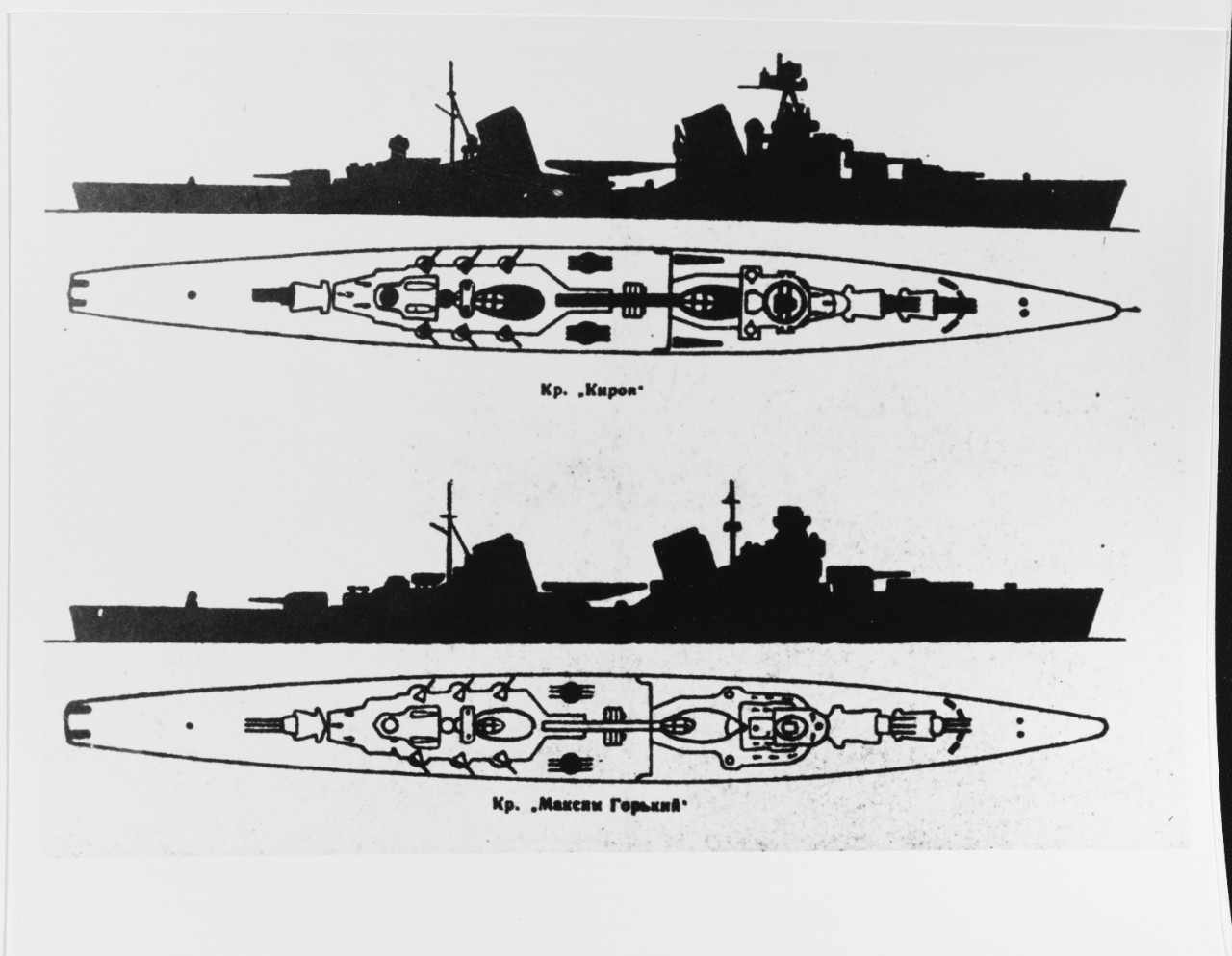 Soviet recognition drawings of two heavy cruisers--KIROV and MAKSIM GORKI, circa 1944