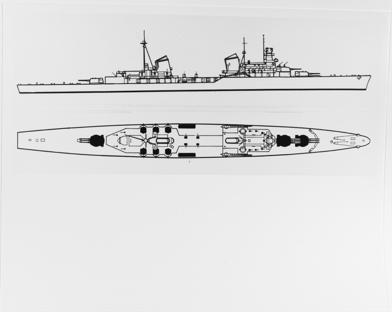 U.S. Navy recognition drawing of Soviet heavy cruisers of the Maksim Gorki type, circa 1947.