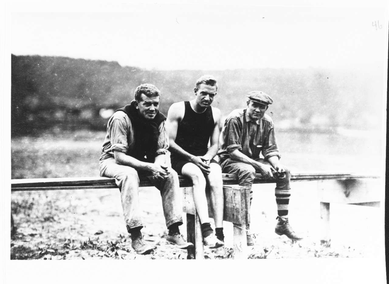Lieutenant Theodore G. Ellyson, USN, Lieutenant John H. Towers, USN, and 1st Lieutenant John W. McClaskey, USMC (Ret)