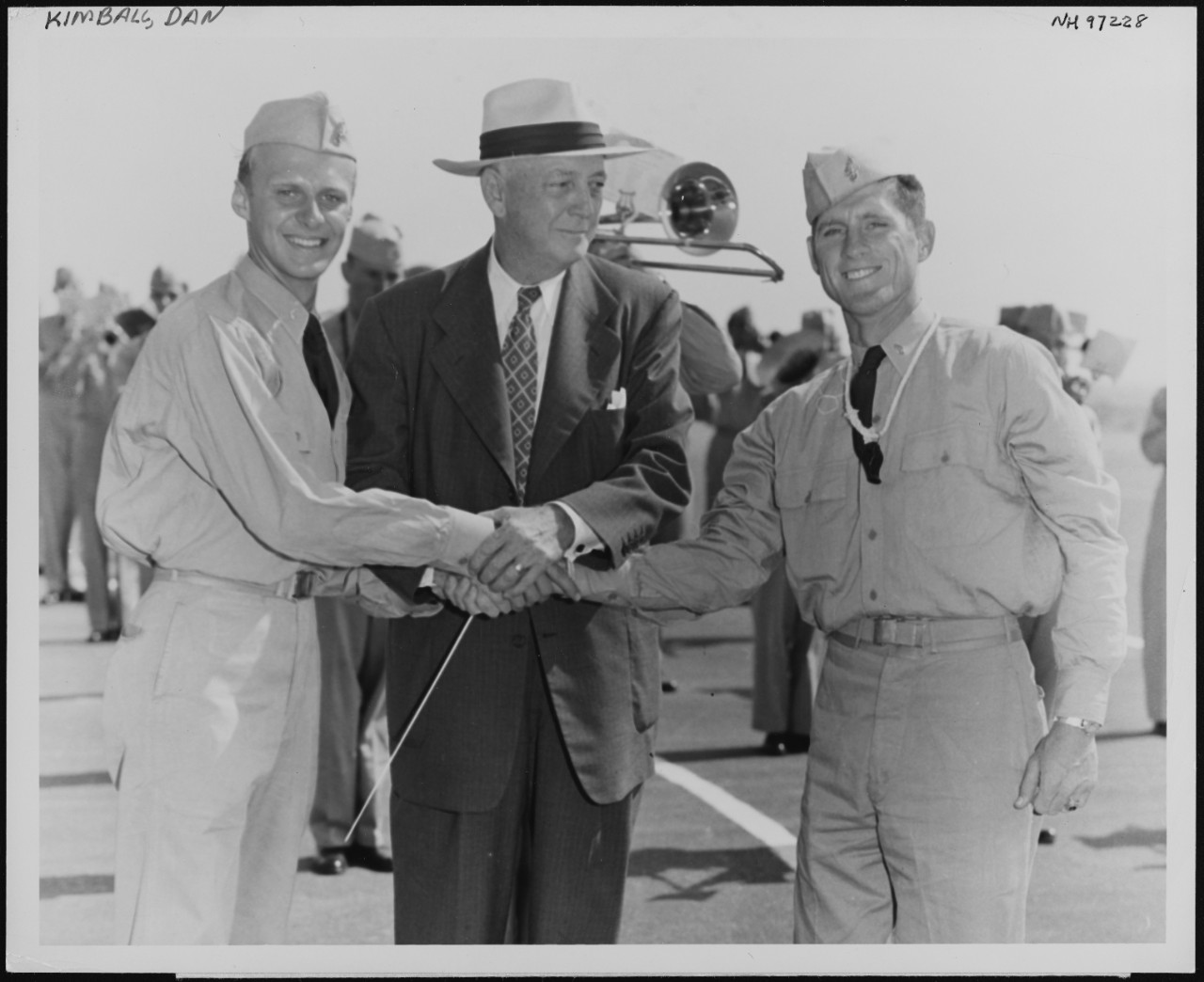 Photo #: NH 97228  Secretary of the Navy Dan A. Kimball (center)  