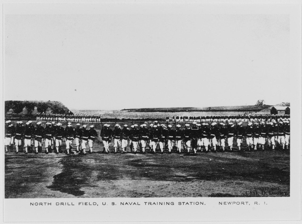 Naval Training Station, Newport, Rhode Island. Sailors marching on the North Drill Field, circa 1918