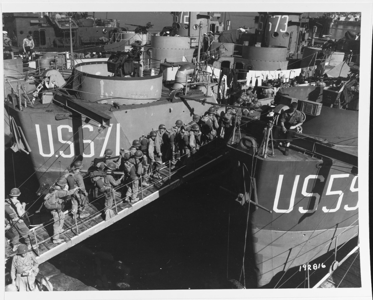 Mediterranean Invasion Rehearsals, 1944. American troops board LCIs in the Naples area, prior to a practice landing