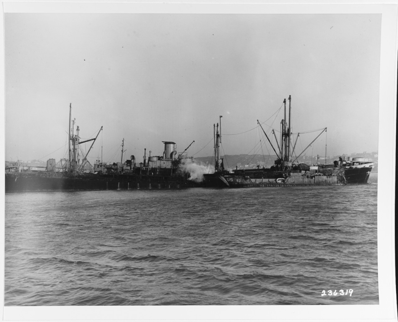 S.S. LEE S. OVERMAN ("Liberty" Ship) broken in half just forward of the bridge at Le Havre, France, December 24, 1944