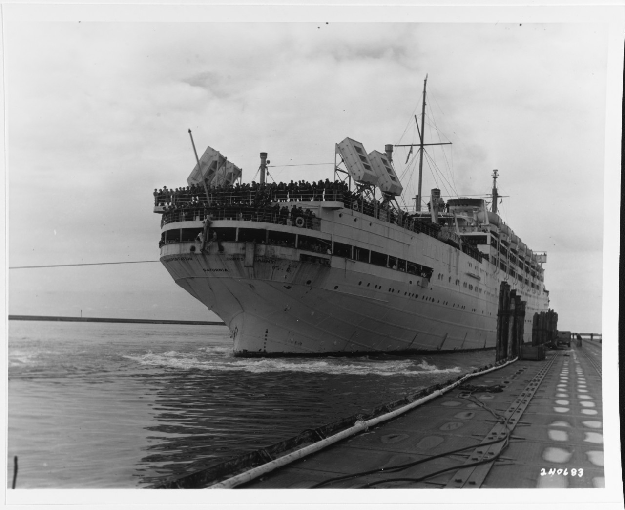 U.S.A.T. SATURNIA (ex-Italian liner SATURNIA) Arrives at Le Havre, France, from the U.S.A., May 19, 1946