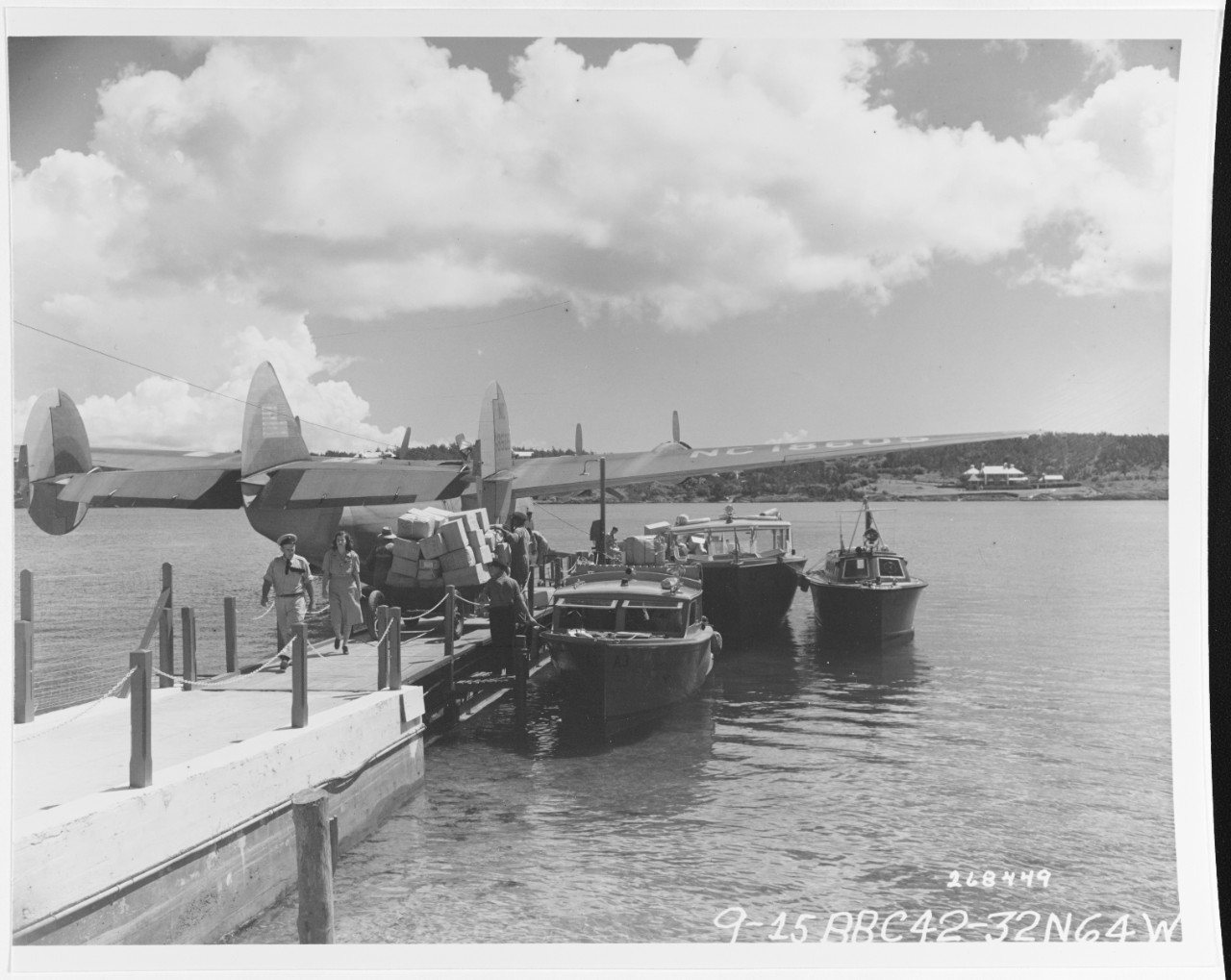 Boeing / Pan American Airways Model 314 "CLIPPER" docked at Darrell's Island, Bermuda, on September 18, 1942