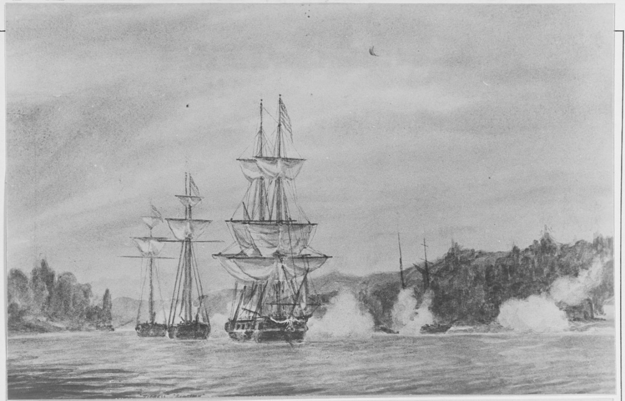 Brig USS NIAGARA and Schooners USS TIGRESS and USS SCORPION Destroying British Schooner HMS NANCY and the Blockhouse at Nallawassaga on Lake Huron, 1814