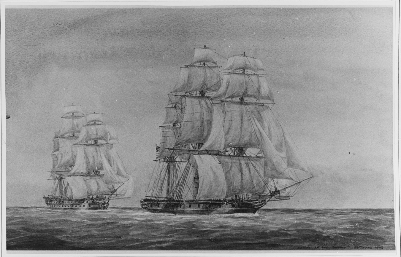 American Corvette USS HORNET Escaping from HMS CORNWALLIS, April 1815