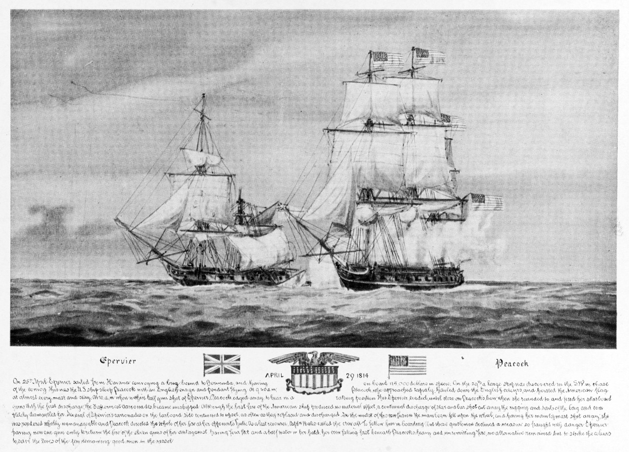 USS PEACOCK and HMS L'EPERVIER, April 1814