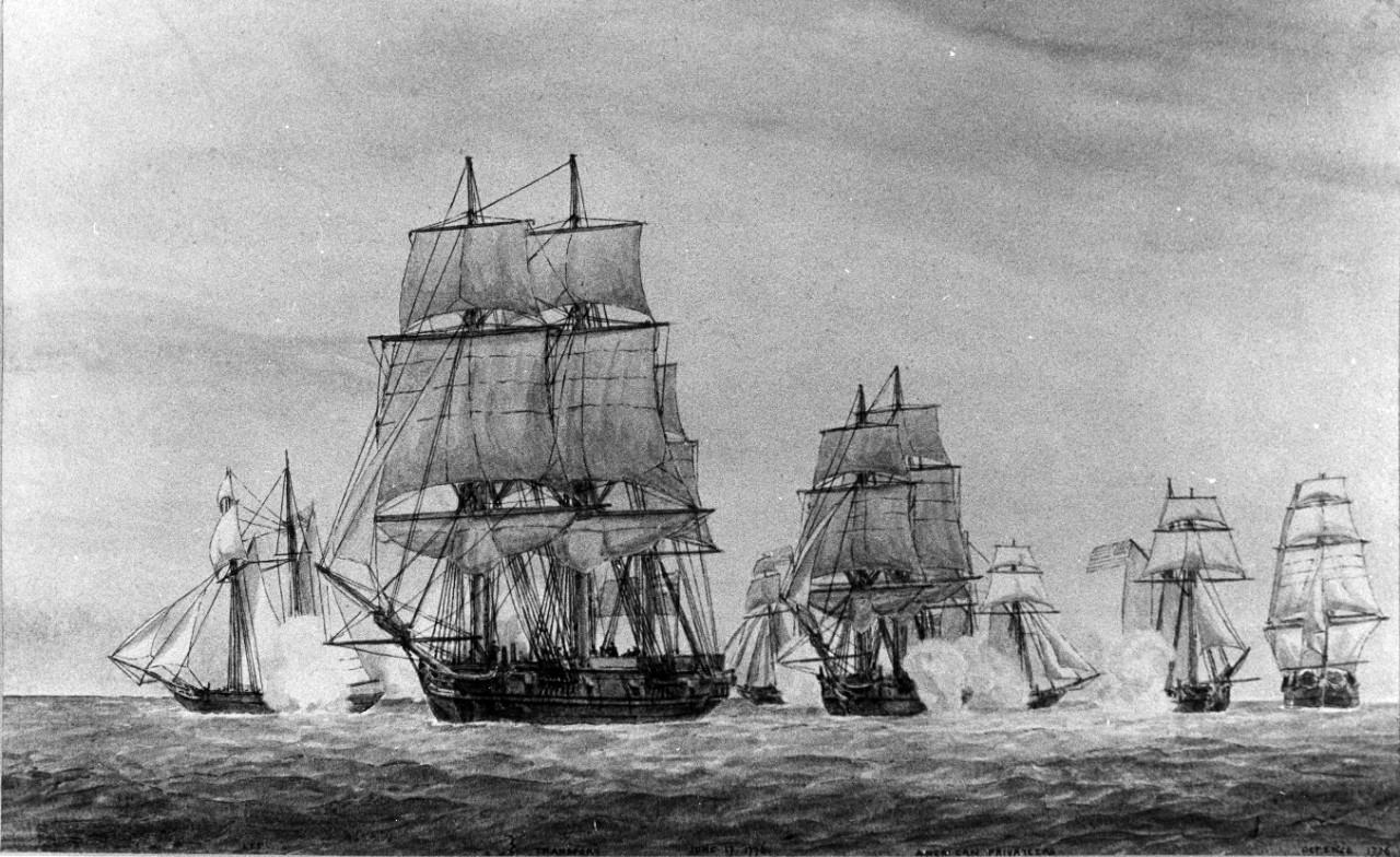 Connecticut Frigate DEFENCE with Continental Schooner LEE