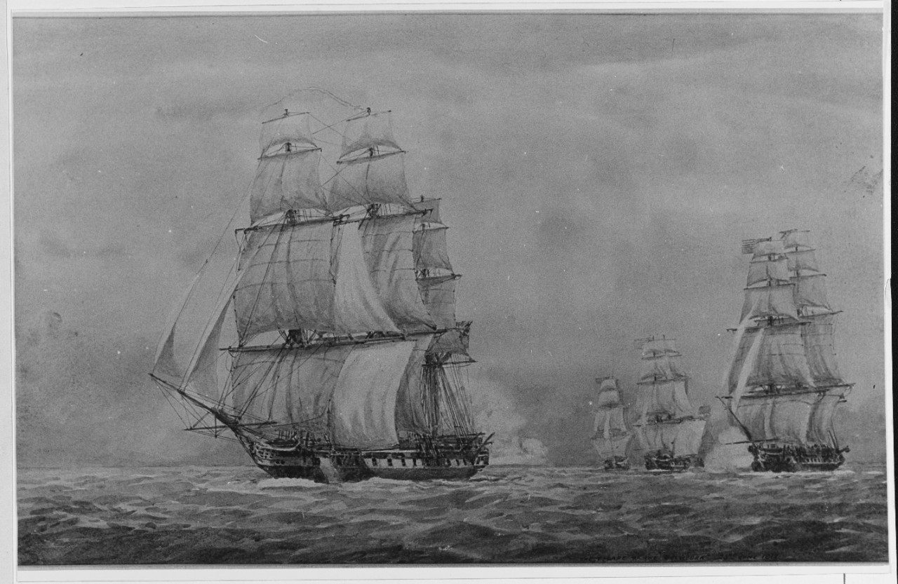USS PRESIDENT Chasing HMS BELVIDERA, June 1812