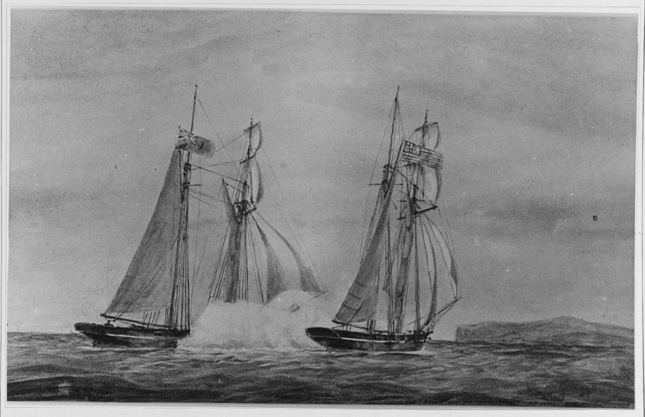 American Schooner USS PITHAGORAS Captured by HMS BREAM, August 1812