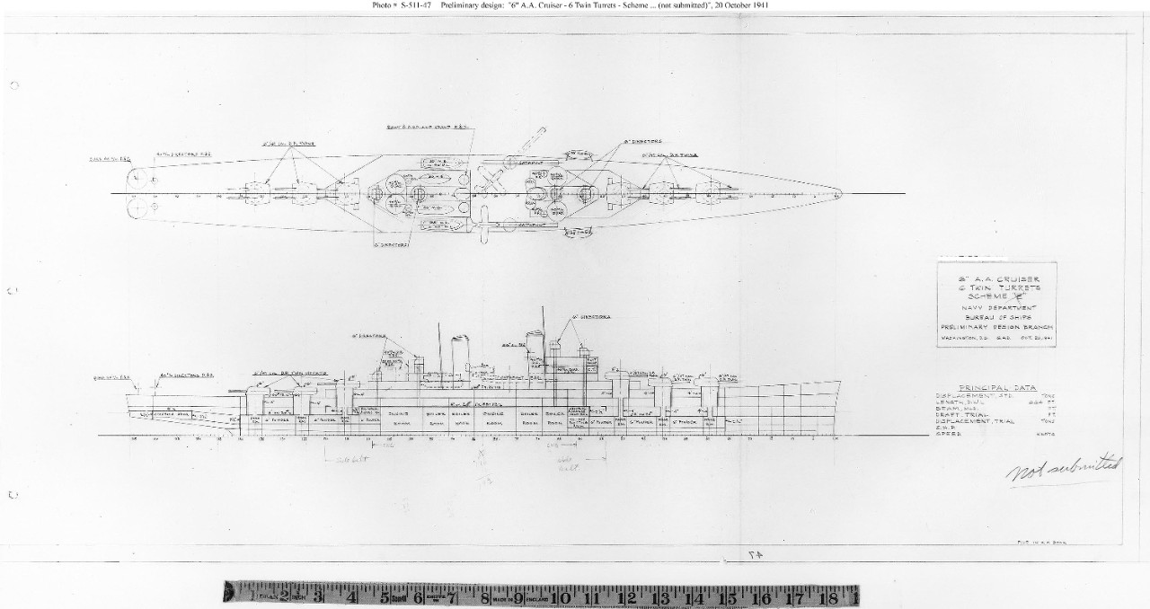 Photo #: S-511-47  &quot;6&quot; A.A. Cruiser - 6 Twin Turrets - Scheme ... not submitted&quot;