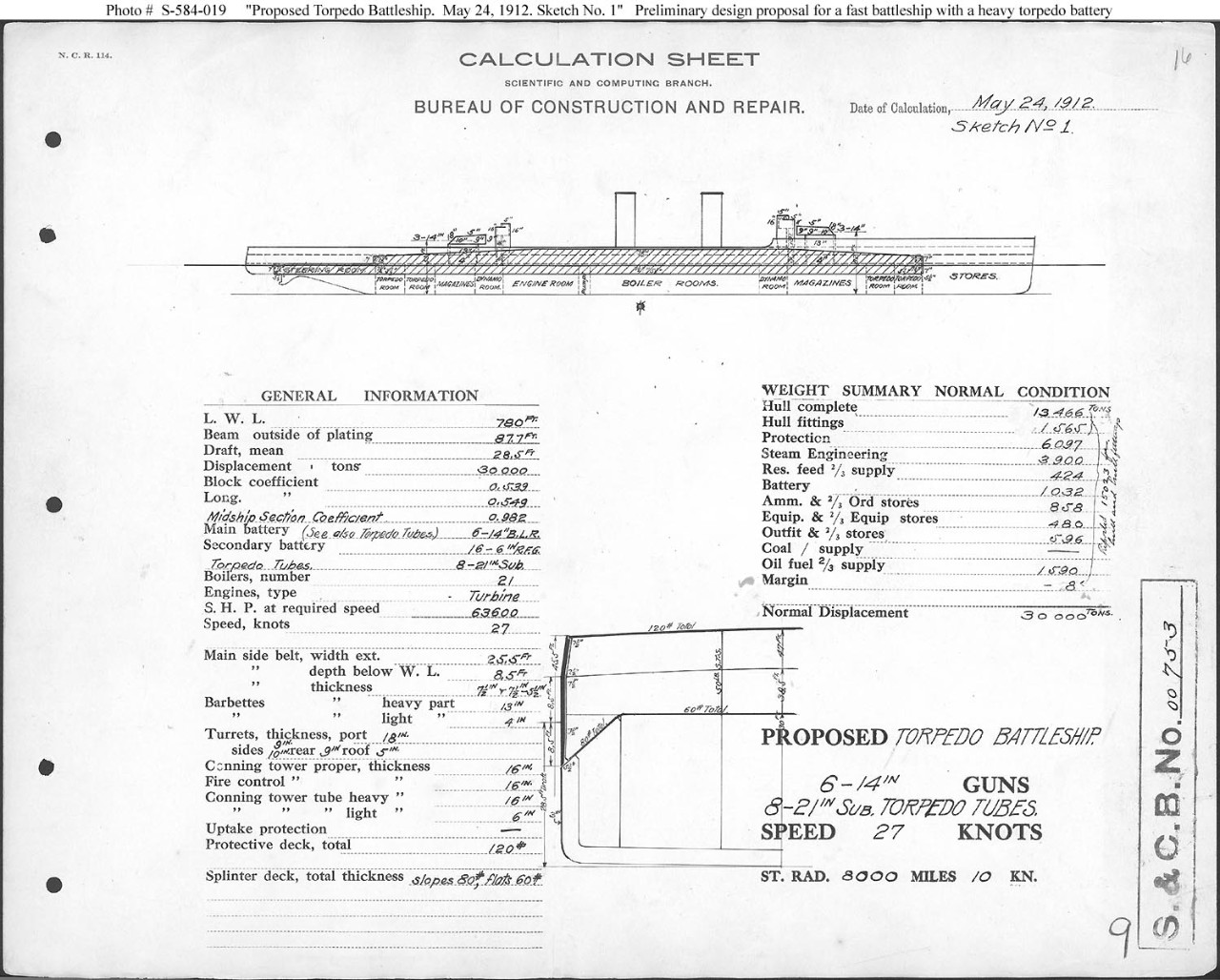 Photo #: S-584-019  Proposed Torpedo Battleship ... May 24, 1912 Note: