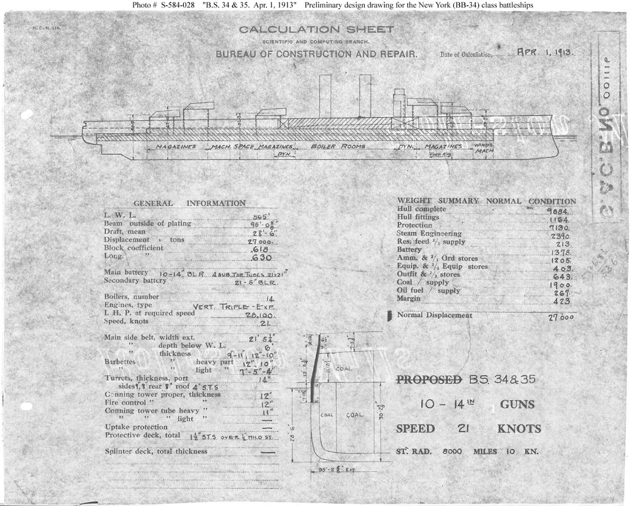 Photo #: S-584-028  Battleships &quot;B.S. 34 &amp; 35&quot; ... Apr. 1, 1913 Note: