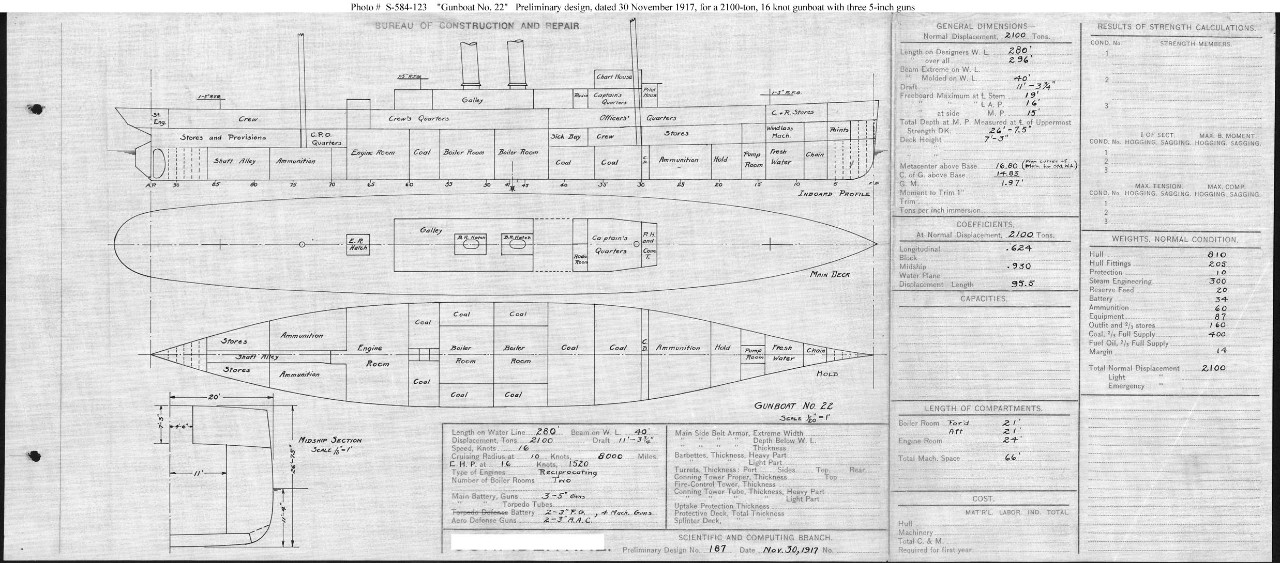 Photo #: S-584-123  Preliminary Design Plan for Gunboat # 22 ... November 30, 1917 Note: