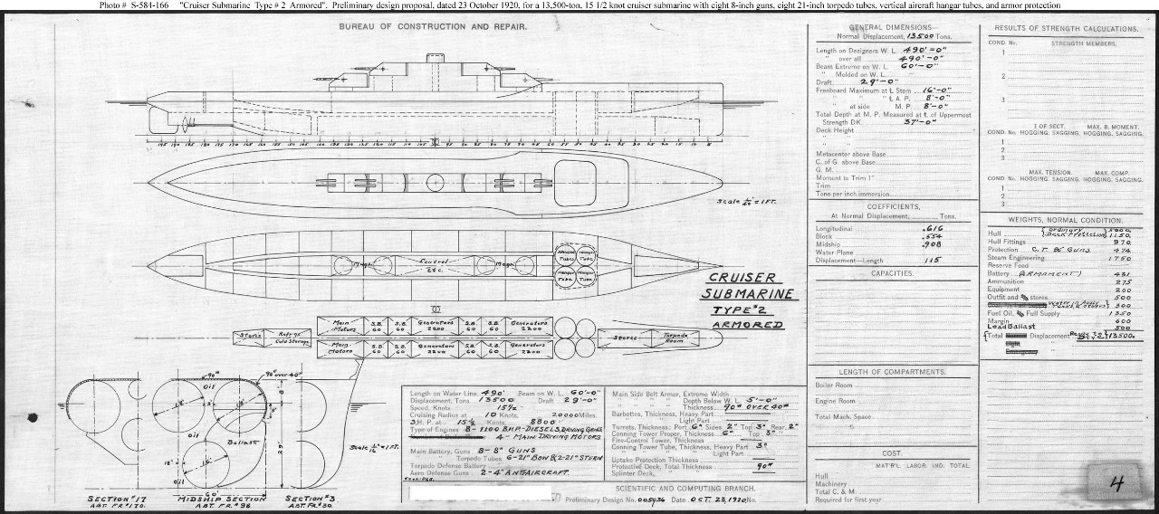 Photo #: S-584-166  &quot;Cruiser Submarine Type # 2 -- Armored&quot; ... October 23, 1920 Note: