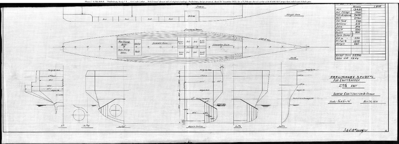 Photo #: S-584-169-B  &quot;Preliminary Study # 1 ... Air Craft Carrier ... 29-1/2 knot&quot;, November 26, 1920 (lower half) Note: