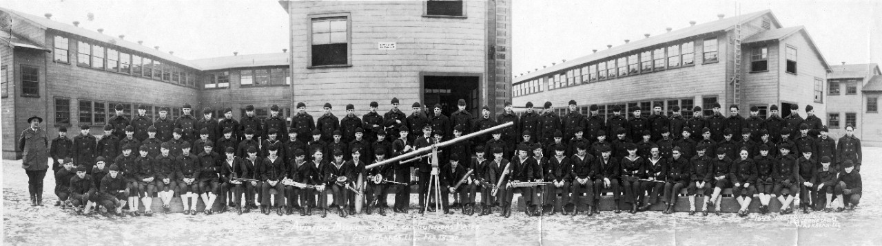 Group photo of Aviation Mechanics School Gunners Mates at Great Lakes, IL, February 18, 1920. Part of the LCDR Waldo B. McLeod Collection. 