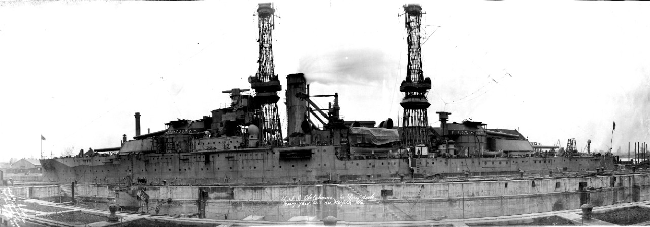 USS Oklahoma (BB-37) in drydock, Norfolk Navy Yard, December 16, 1920. 