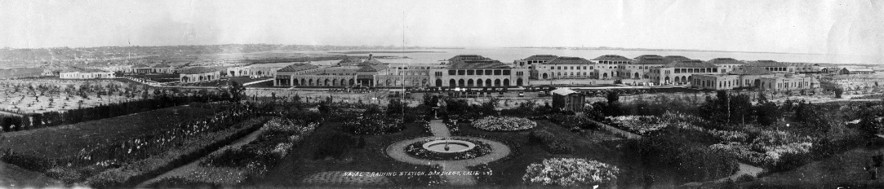 Oversize panoramic of Naval Training Station San Diego, CA, ca. late 1910s-early 1920s.