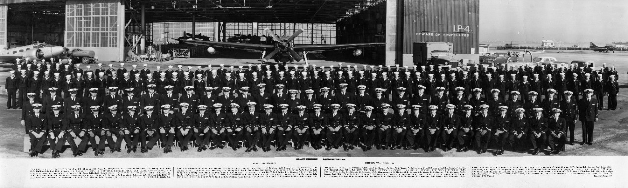 Company of Air Anti-Submarine Squadron Thirty Six at Naval Air Station Norfolk, VA, November 12, 1954. A full listing of all individuals is included at the bottom of the photograph. The photo was in the collection of ENS Richard G. Taipale, US Navy, 2nd row, 12th from the left. 
