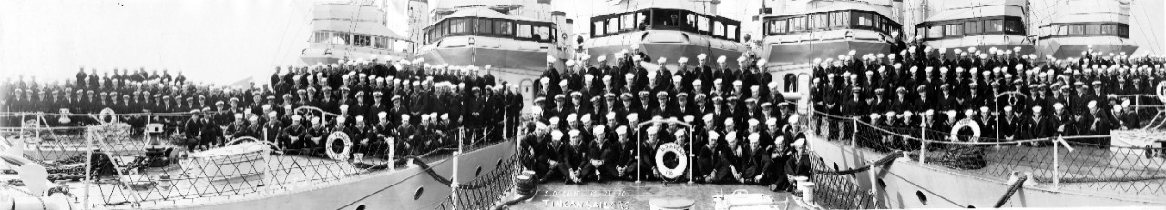 Oversize panoramic of the officers and crew of the USS Dent (DD–116) and USS Talbot (DD-114), in San Diego, CA. October 10, 22, 1930. Another ship and its crew are included on the right hand side of the image, but the name is obscured. 