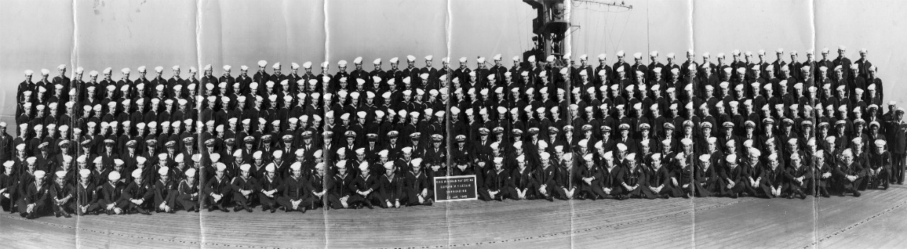Oversize panoramic of officers and crew - USS Savannah (AS-8) at New London, CT, November 17, 1923