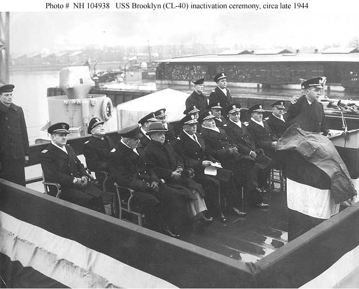 Photo #: NH 104938  Inactivation ceremony onboard USS Brooklyn (CL-40)