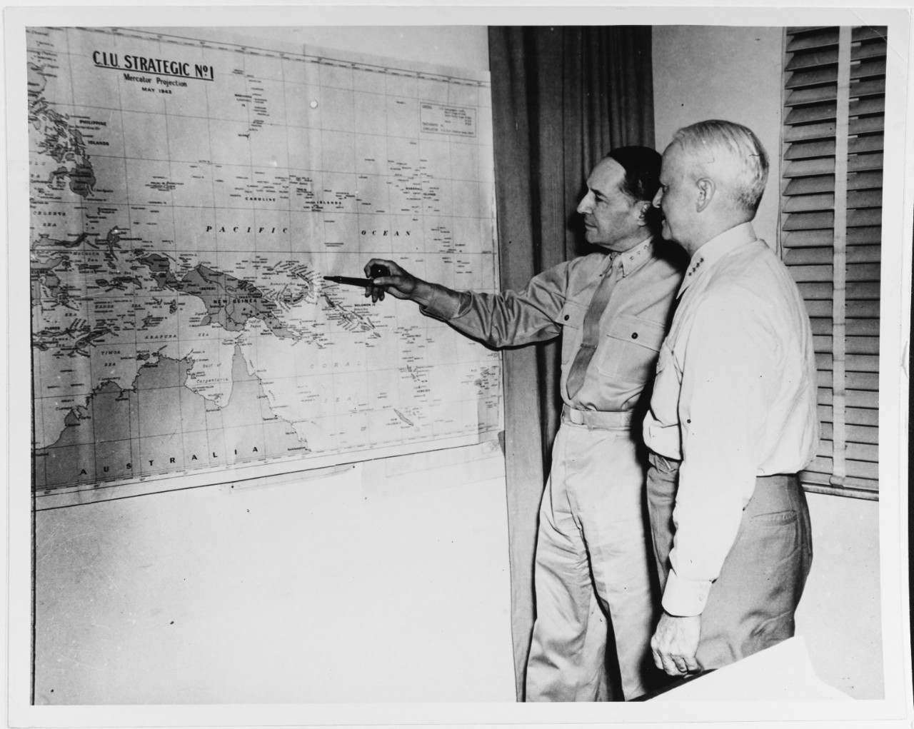 Photo #: SC 190409  General Douglas MacArthur, Supreme Commander, Allied Forces, Southwest Pacific Area, and Admiral Chester W. Nimitz, Commander in Chief, Pacific