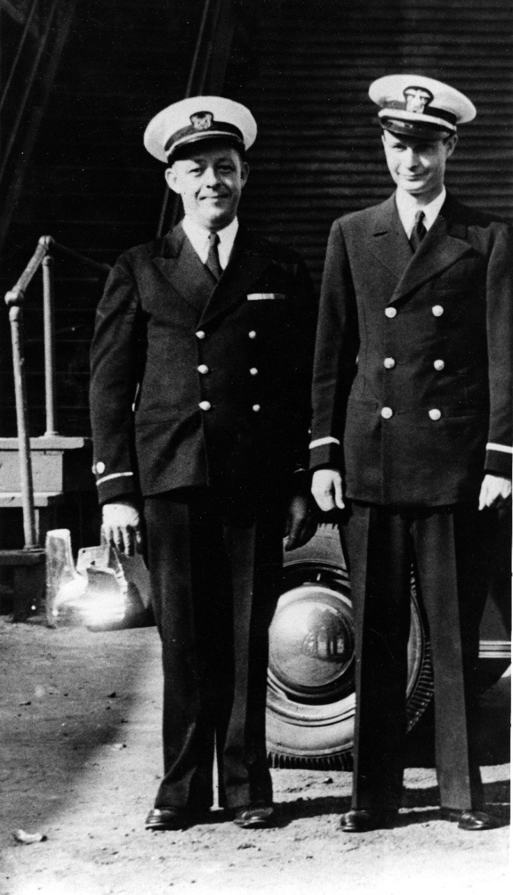 Photo #: NH 77033  Electrician Arthur Cleon Manlove, USN (left)  