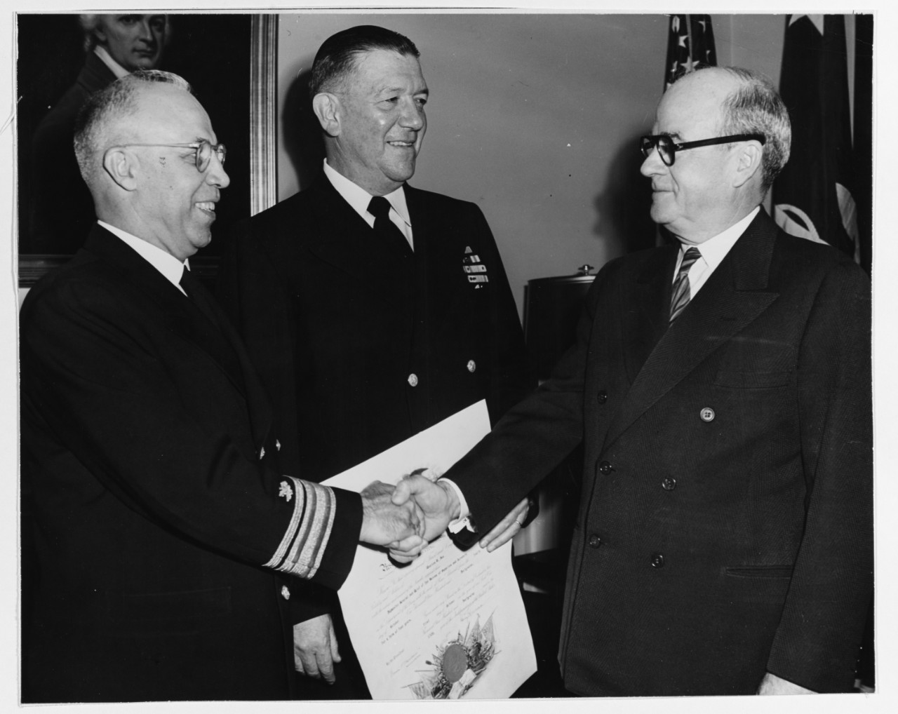 Photo #: NH 54776  Vice Admiral Edwin D. Foster, USN (SC), Chief of Chief of Naval Material (left)  