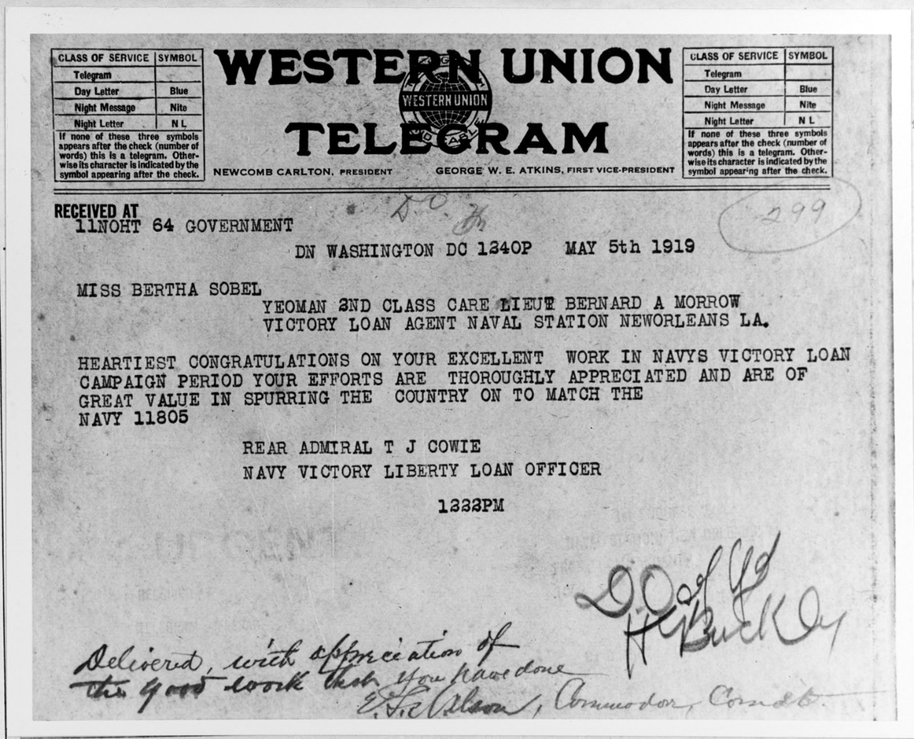 Photo #: NH 65617  Western Union Telegram, 1919