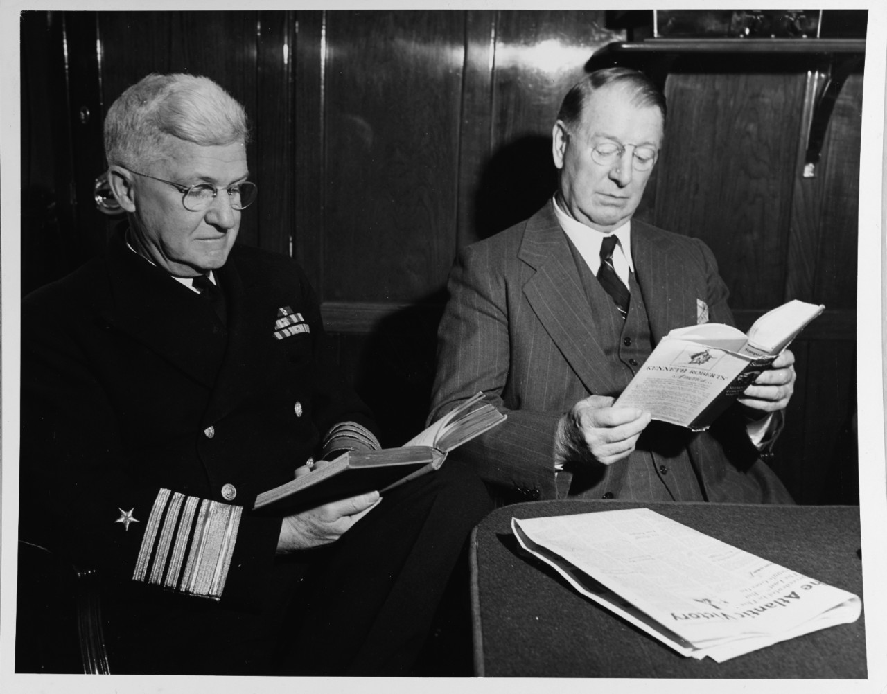 Photo #: NH 70490  Secretary of the Navy Frank Knox Admiral Harold R. Stark, USN