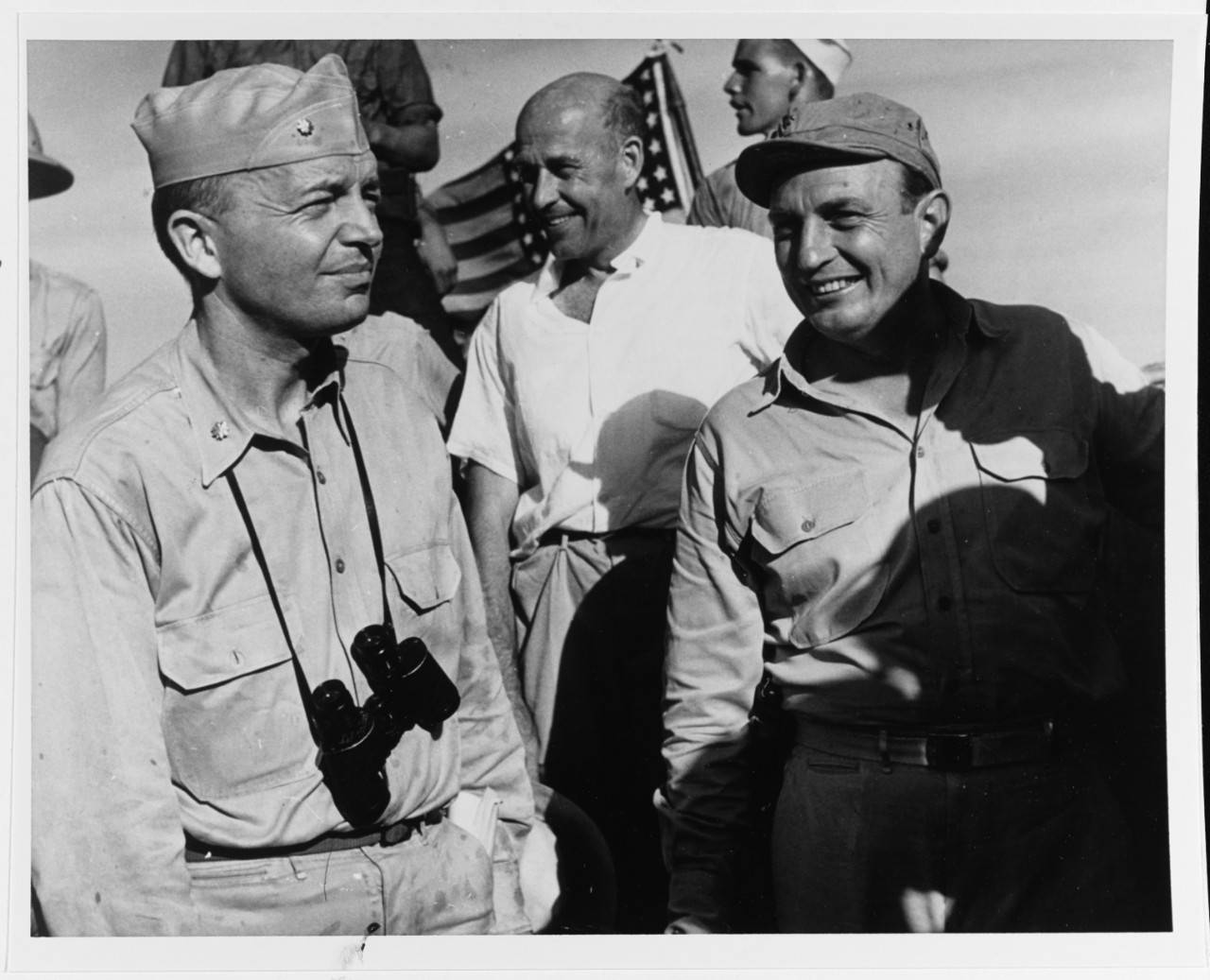 Photo #: 80-G-700864  Commander Harold E. Stassen  (left) Flag Secretary to Commander, Third Fleet, Admiral William F. Halsey, USNR