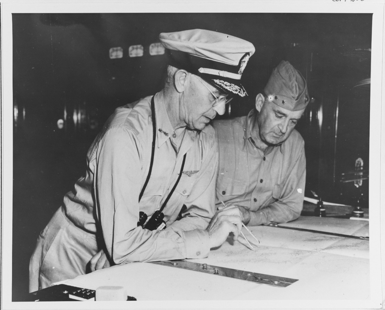 Photo #: 80-CF-112-4-63  Rear Admiral Richmond Kelly Turner, USN (left), and Major General Alexander A. Vandegrift, USMC