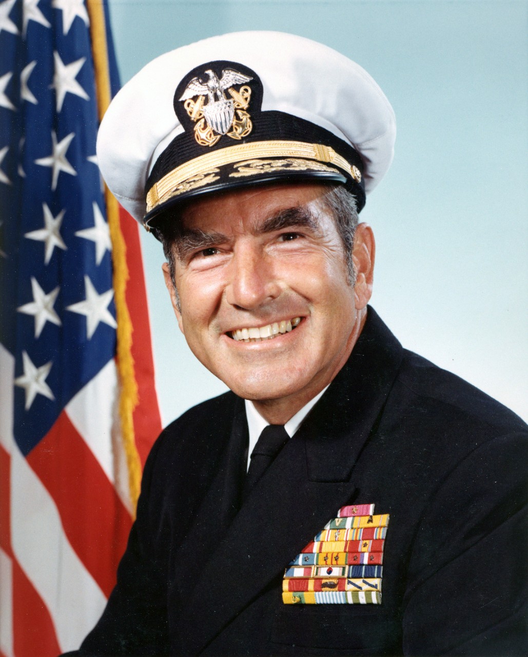 Admiral Elmo R. Zumwalt, Jr., USN, Chief of Naval Operations. Portrait photograph, taken in August 1970 by PHC W. Mason. Official U.S. Navy Photograph, from the collections of the Naval History and Heritage Command.