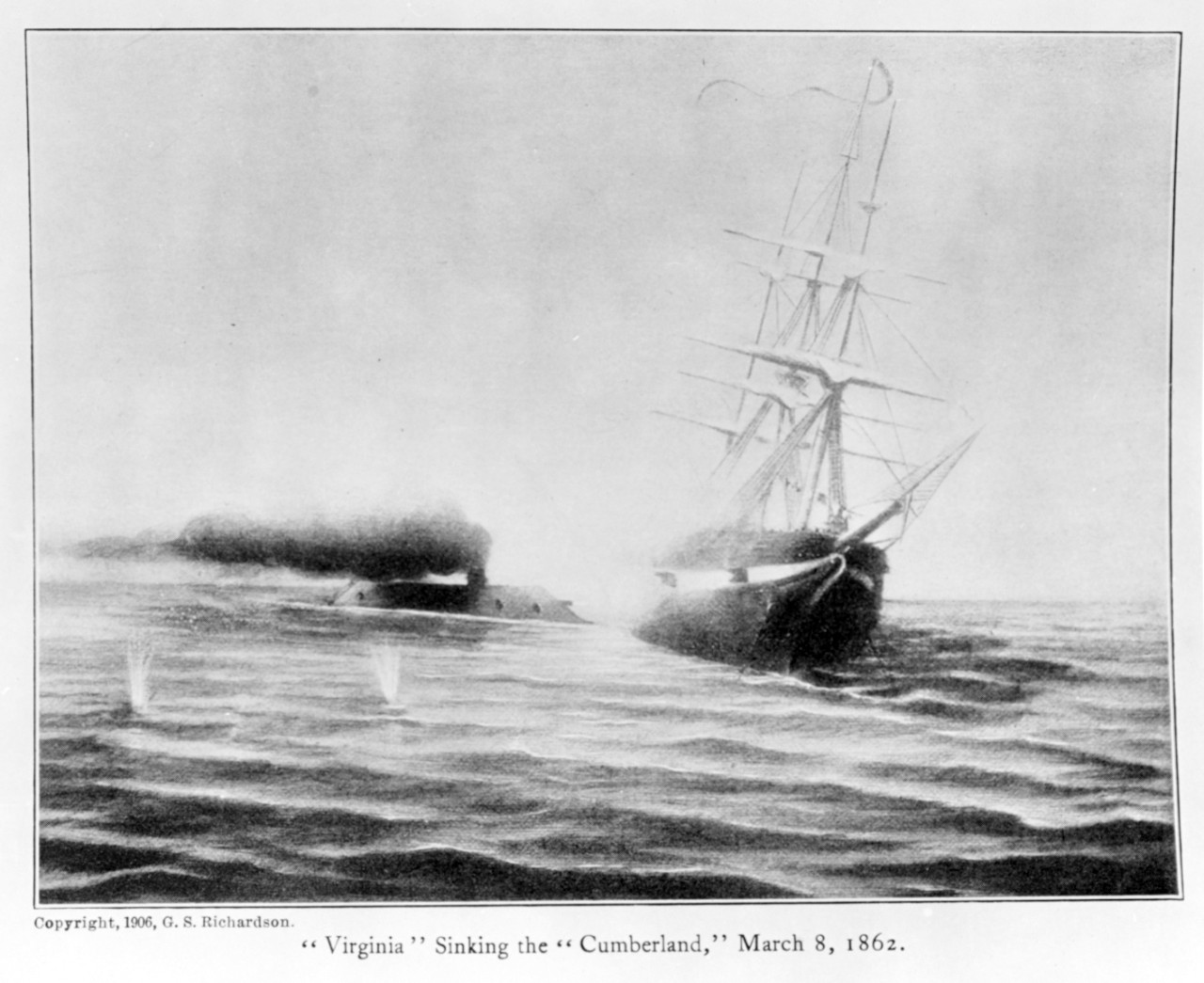 Photo #: NH 59215  CSS Virginia rams and sinks USS Cumberland, 8 March 1862