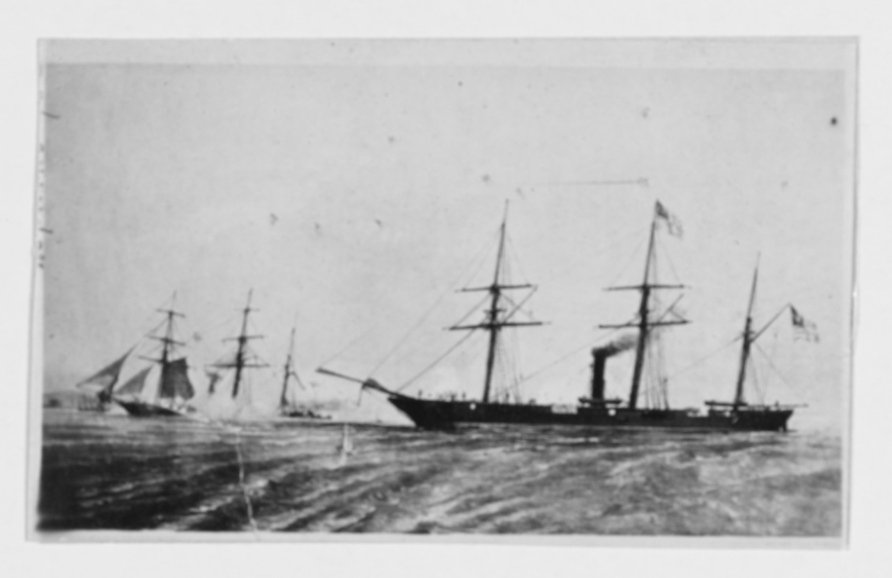 Photo #: NH 42379  Action between USS Kearsarge and CSS Alabama, off Cherbourg, France, 19 June 1864