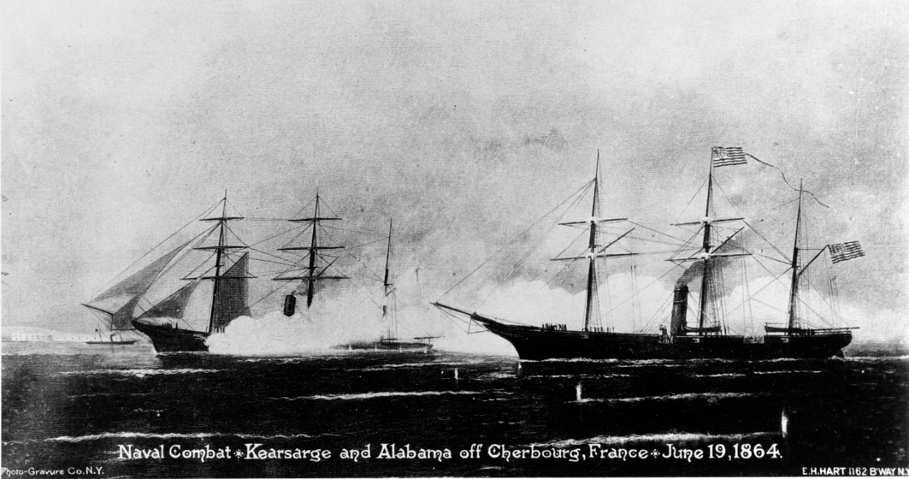 Photo #: NH 86059  &quot;Naval Combat - Kearsarge and Alabama off Cherbourg, France - June 19, 1864&quot;